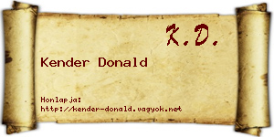 Kender Donald névjegykártya